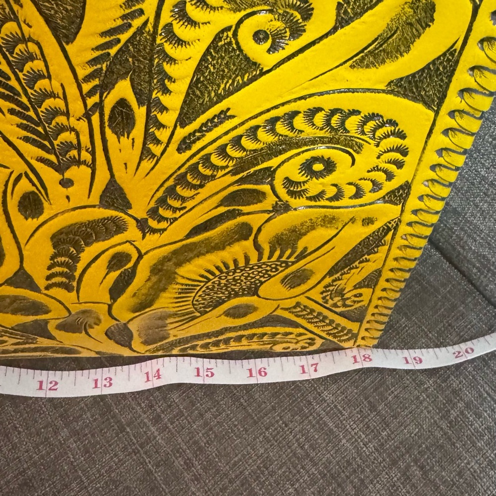 Yellow Embroidered Leather Women's Bag, TOTE M, Suitcase - Picture 4 of 11